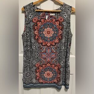 Boho Hippie Colorful Womens 1X Paisley Sleeveless Tunic Top Stretch Knit